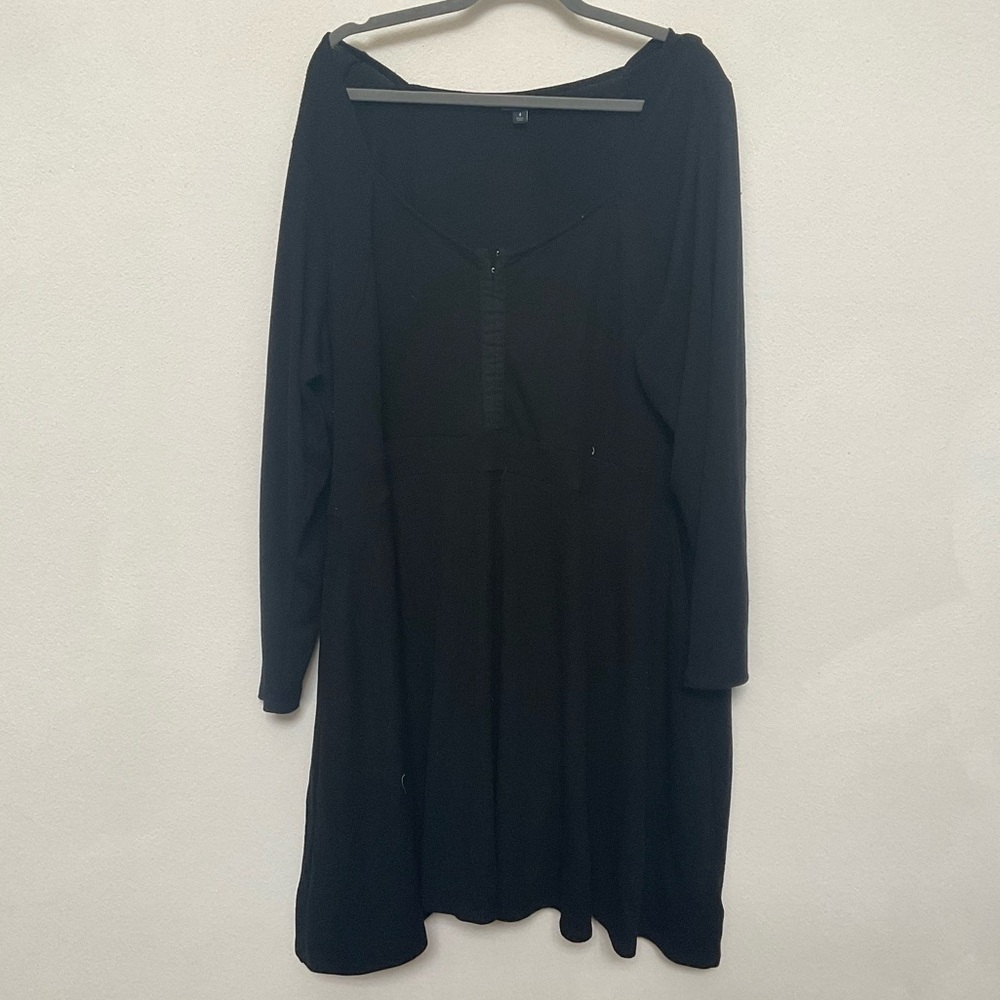 Torrid Black Waffle Knit Long Sleeve Hook And Eye Mini Skater Dress Size 4X